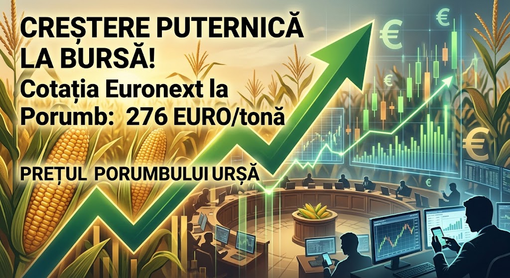 Porumbul urcă puternic la bursă. Cotația Euronext a ajuns la 276 de euro pe tonă